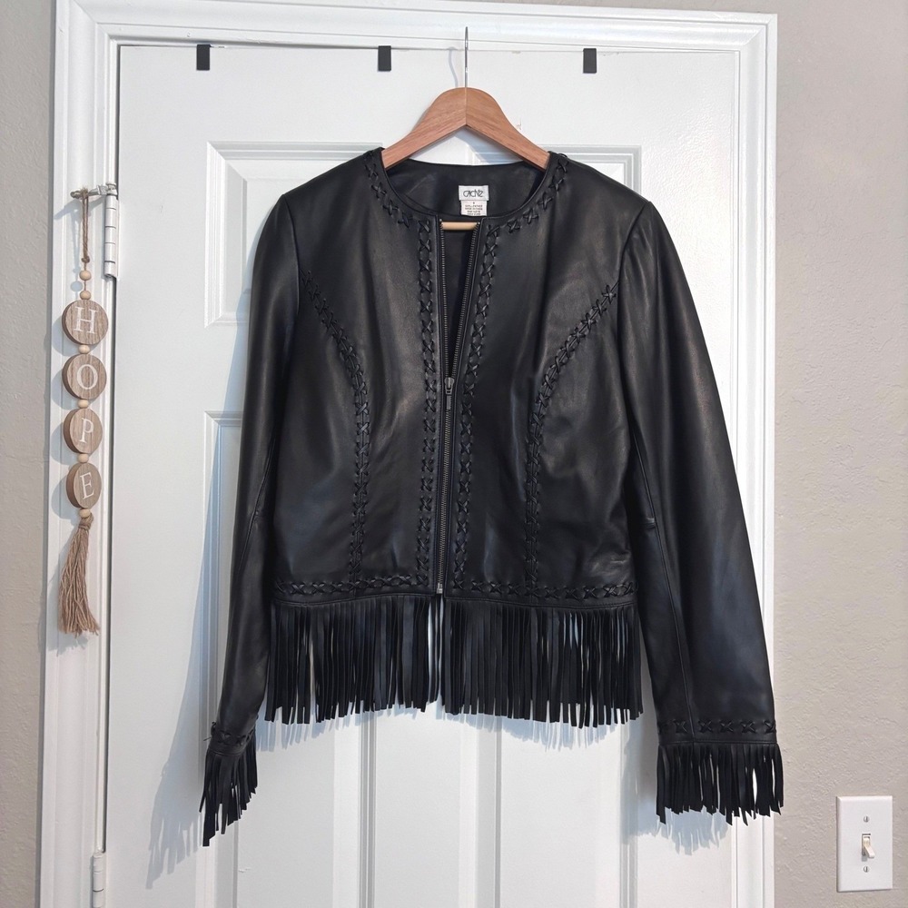 Vintage Cache Women's Fringe Western Biker 100% Leather Jacket  Sz 8 - Picture 3 of 10
